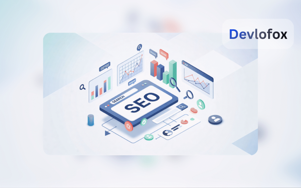 Local SEO strategy for small businesses in Delhi showing website optimization, Google search ranking, and digital marketing growth concepts